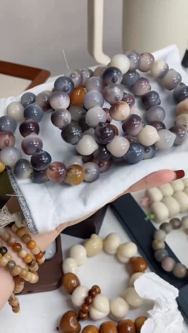 手串菩提根/象牙果s87紫美人 玉化猫猫头15*16瑕疵不补随机