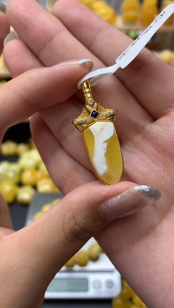 琥珀银S925镶嵌珠宝奇石053琥珀蜜蜡微瑕花粉