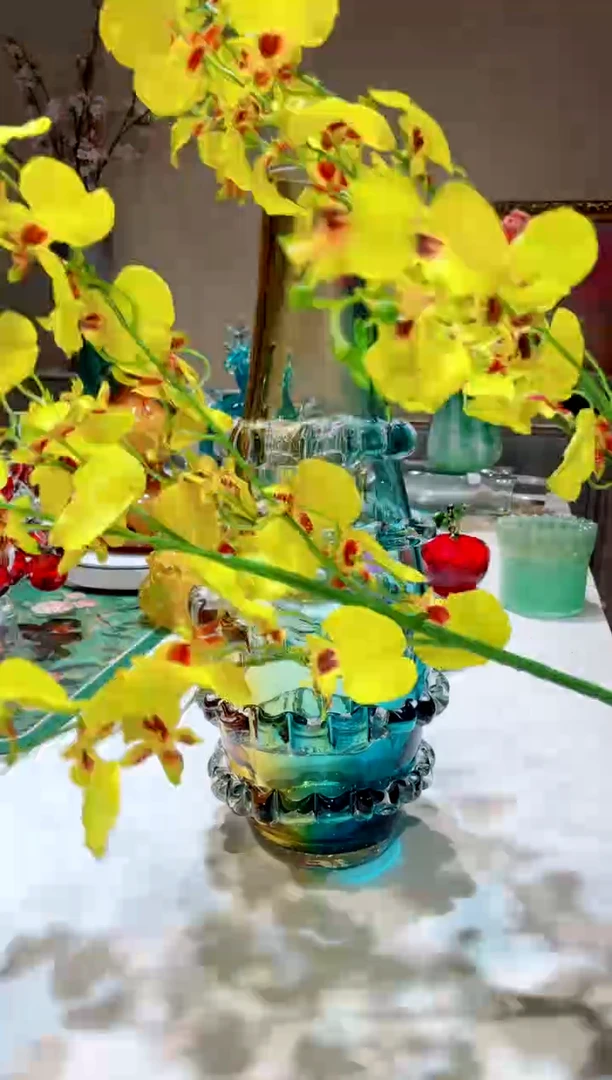 【闪购商品】琉璃手工艺品黄色蝴蝶兰花2只