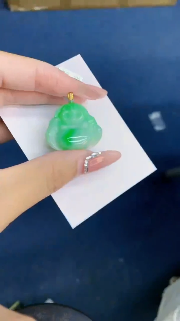 翡翠18K金镶嵌吊坠(不含链)1