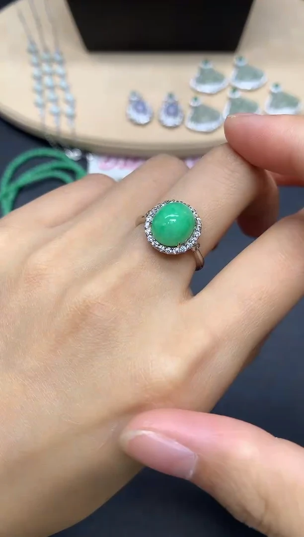 翡翠戒指银S925镶嵌蛋面【多样性发其一】