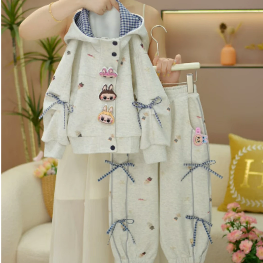 早秋款女童卡通洋气时尚连帽运动休闲春秋套装