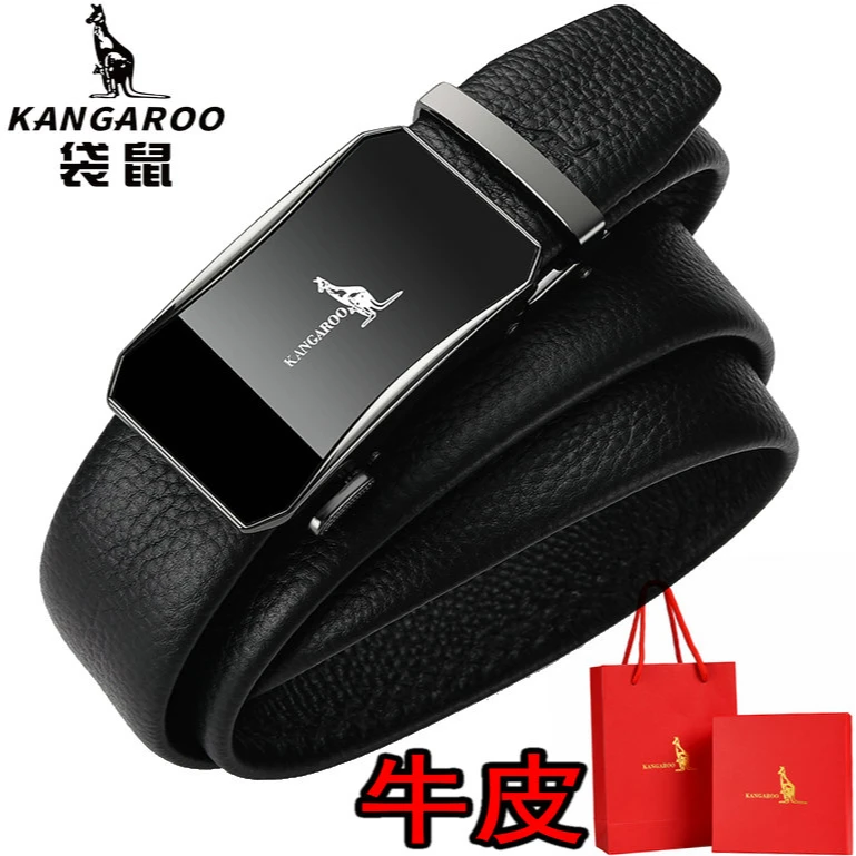袋鼠男士牛皮皮带高档时尚商务潮流休闲百搭牛皮裤腰带男款韩版潮