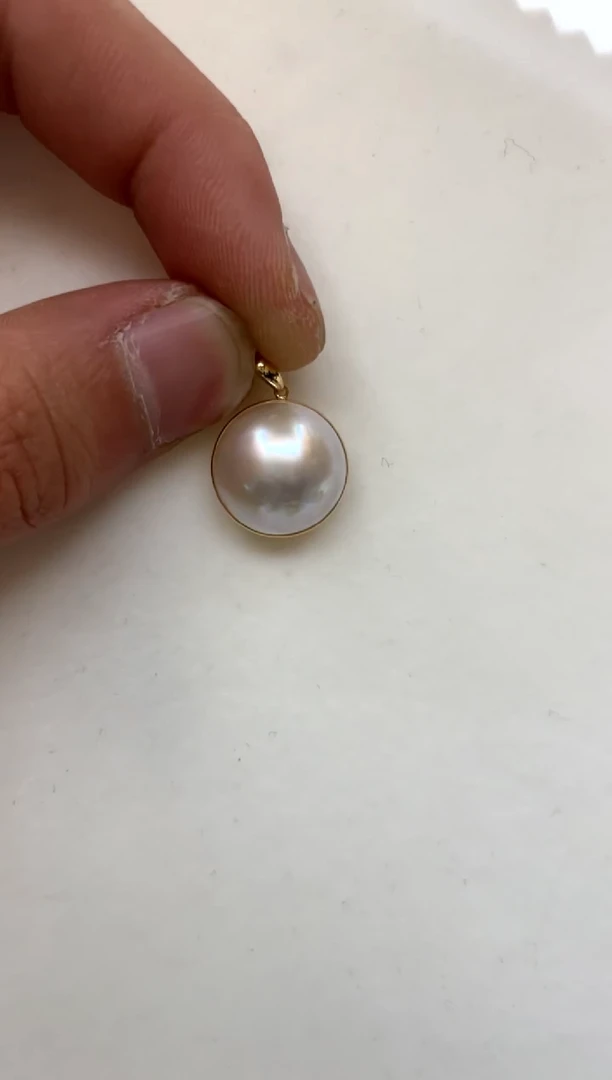 18K金镶嵌吊坠(赠链)拼合珍珠（马贝珠）15-16