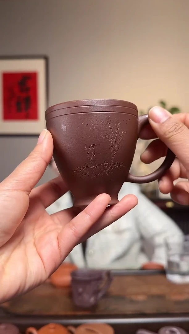 茶杯紫砂李老师刻绘紫泥主人杯150ml