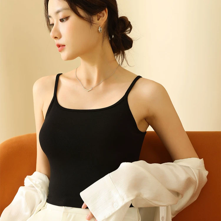 夏季少女吊带无痕背心大U美背一体式免穿文胸修身百搭上衣女