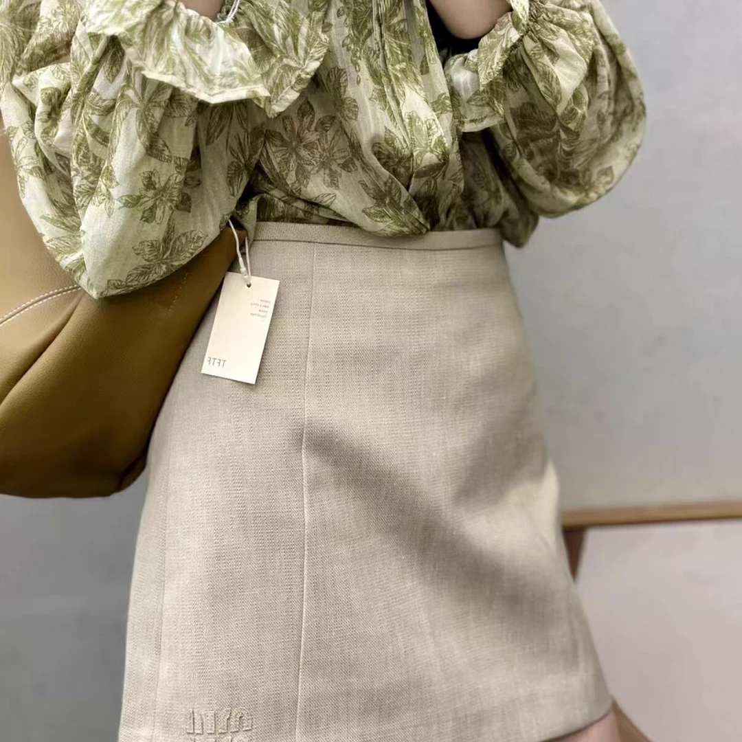 【木子推荐】高腰燕麦卡其咖色微A字包臀宽松H型直筒短裙