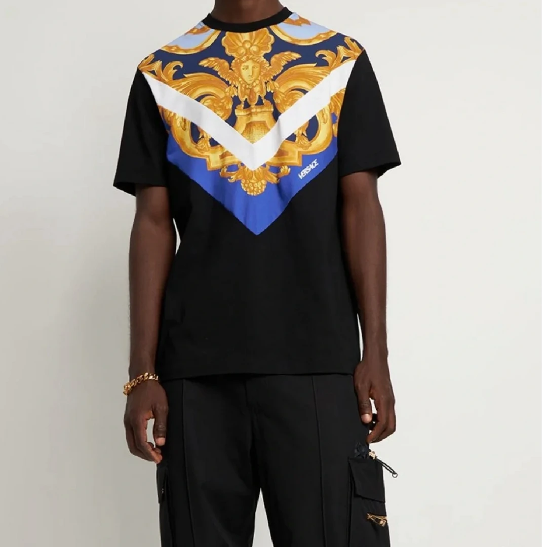 未使用 VERSACE/范思哲 美杜莎蓝彩拼色短袖T恤男款男装149357