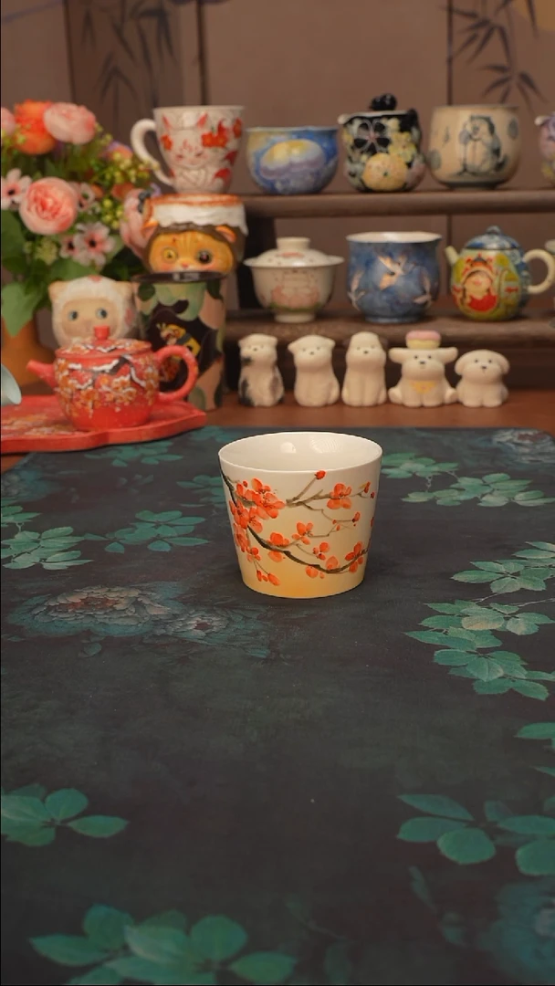 手绘 梅花猪口杯