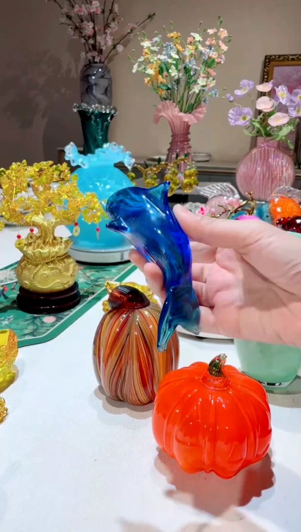 【闪购商品】琉璃手工艺品蓝色海豚  微瑕