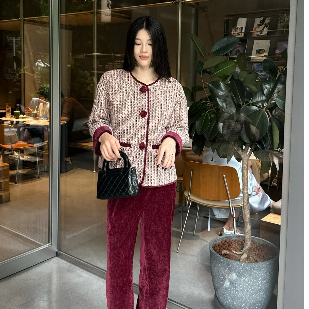 秋冬小香风休闲冬季棉服套装外套春秋秋季时尚上衣气质加厚提花