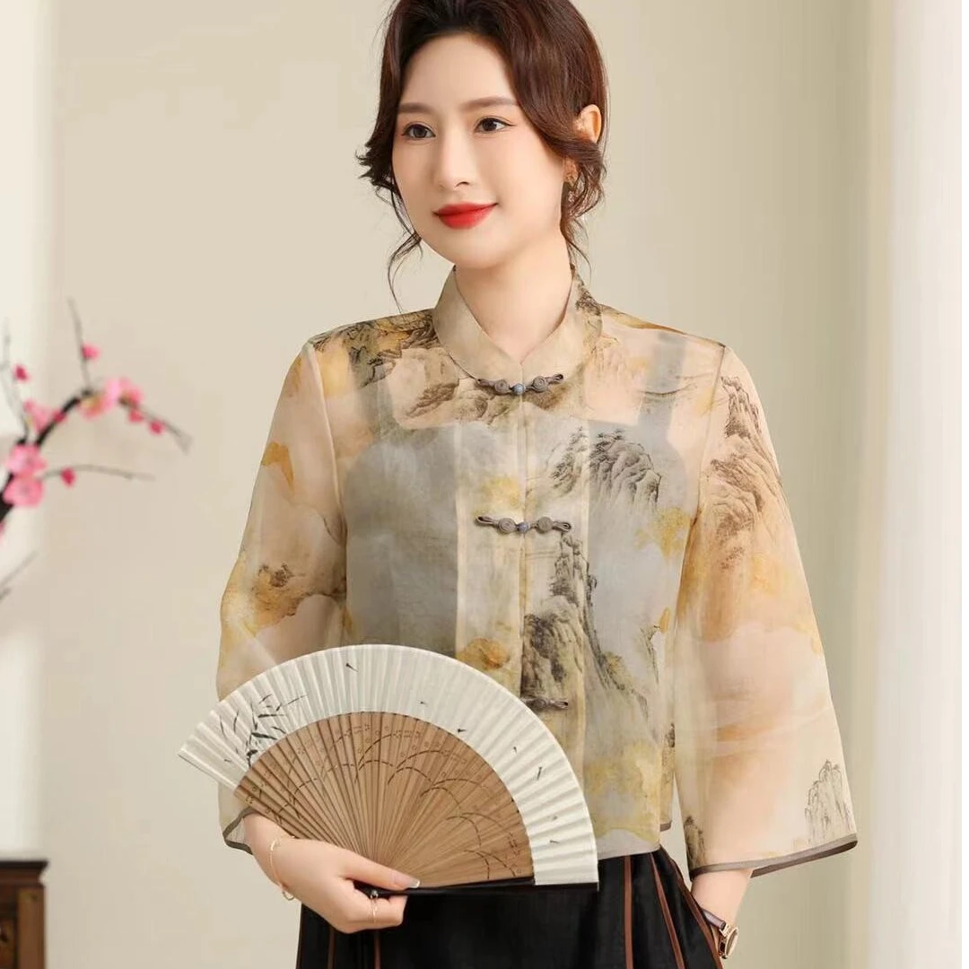 2024年春夏国风祥云纱刺唐装上衣新中式重工提花刺绣外套女S033