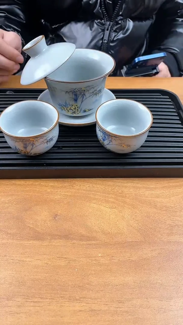 【闪购商品】瓷片福缘堂茶具甄选-富竹天下盖碗带两禅定杯