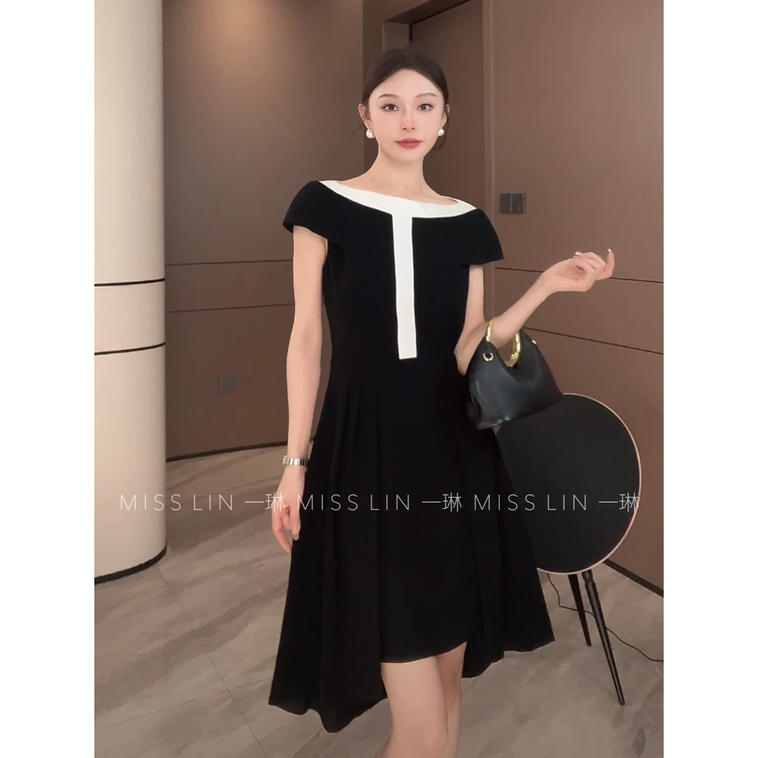 LIN【漫调乐章】夏季气质款撞色拼接收腰显瘦连衣裙XMZH8216