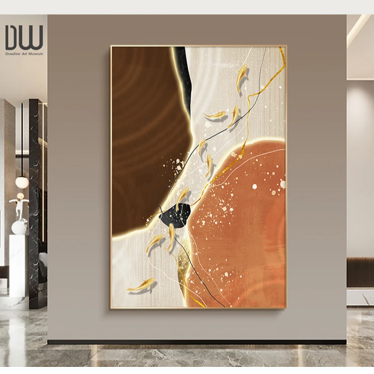 九鱼图玄关装饰画现代轻奢入户正对门挂画客厅沙发背景墙落地画