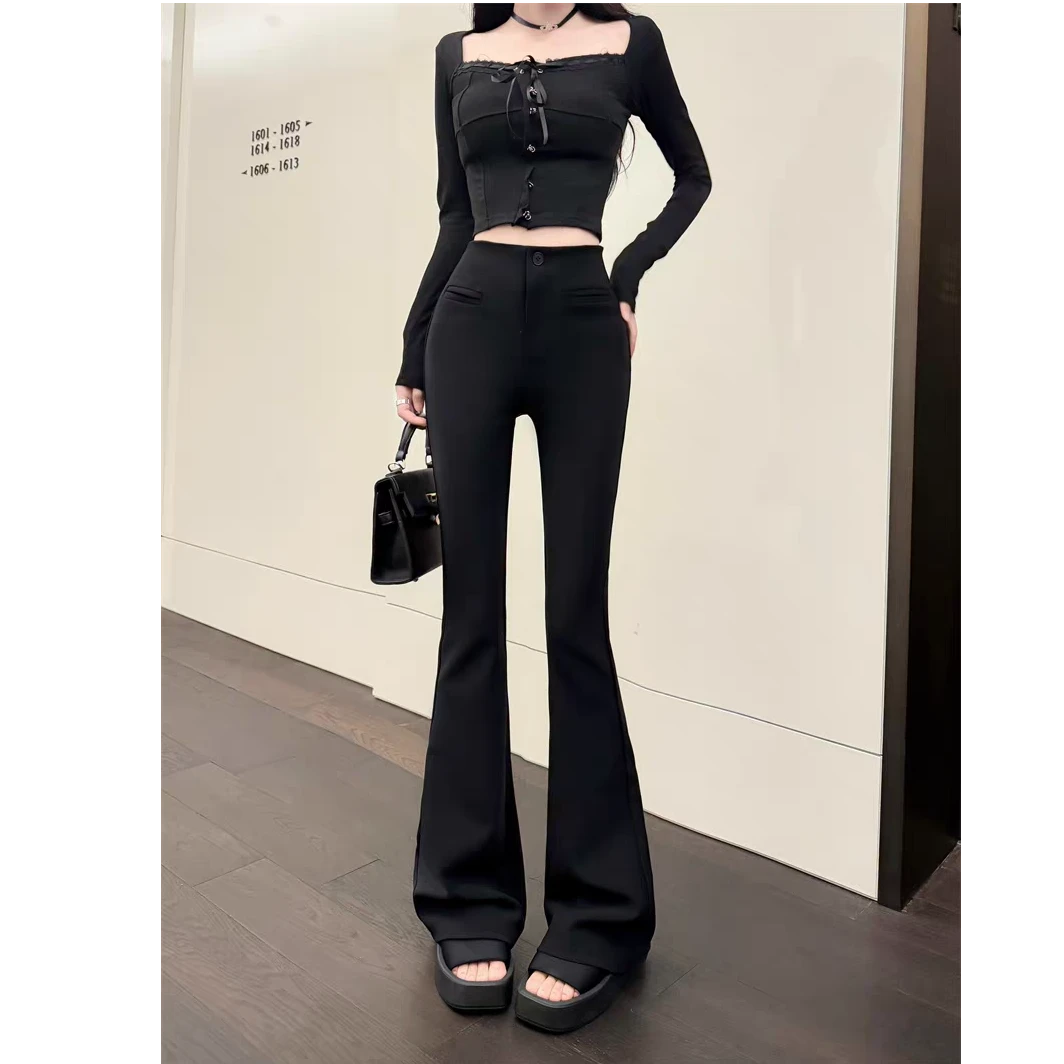 微喇裤2501女秋季右侧隐形拉链弹力修身马蹄显瘦高腰西装拖地裤