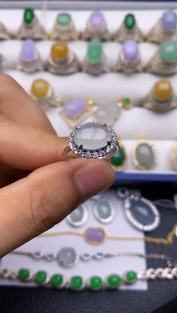 翡翠戒指银S925镶嵌/0036