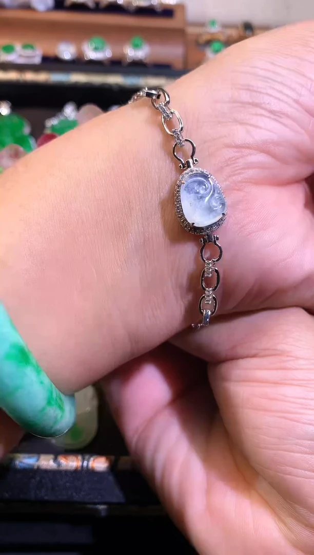 【闪购商品】翡翠手链银S925镶嵌缅甸天然A货翡翠