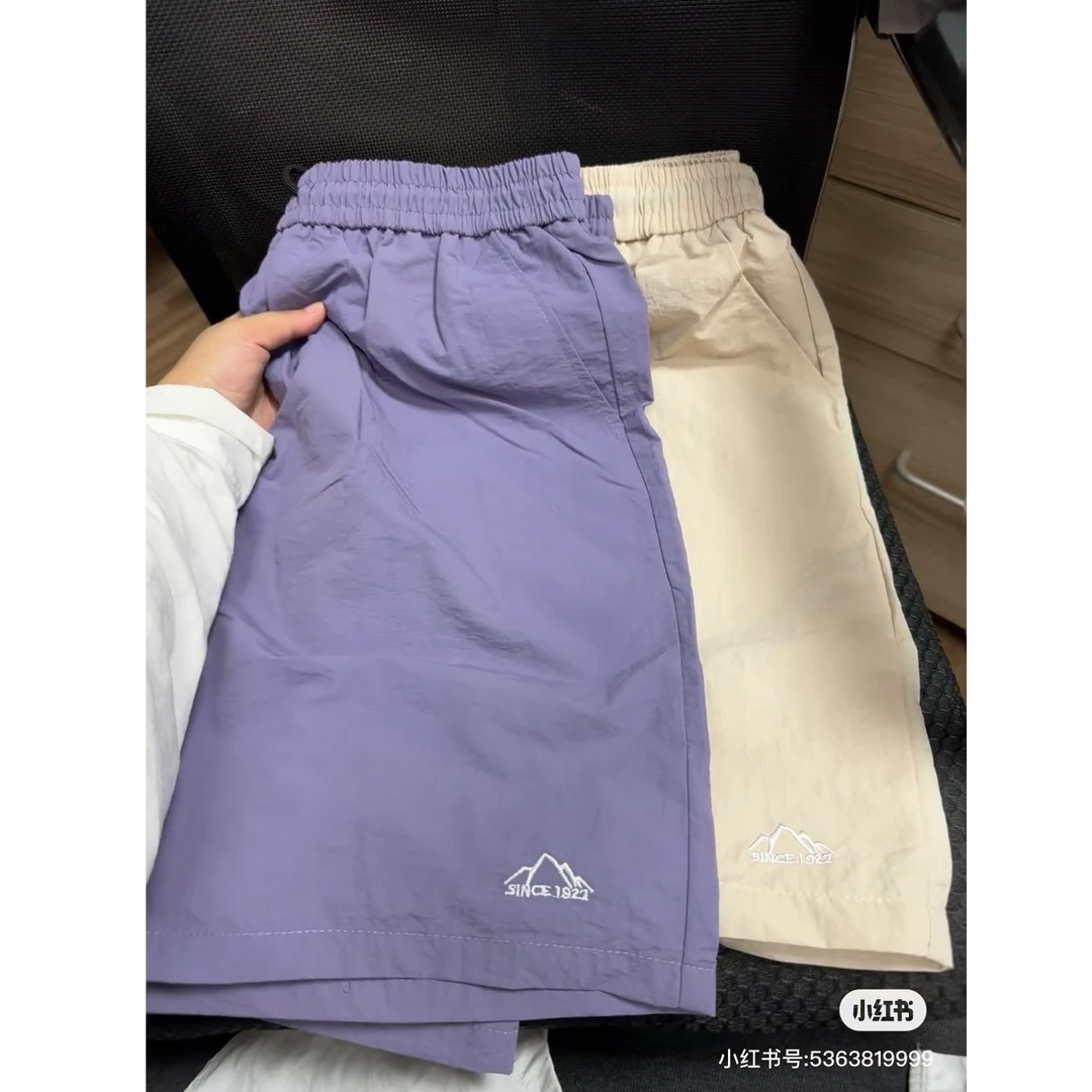 户外防水刺绣冰丝短裤男夏季薄款速干宽松百搭沙滩裤大码休闲中裤