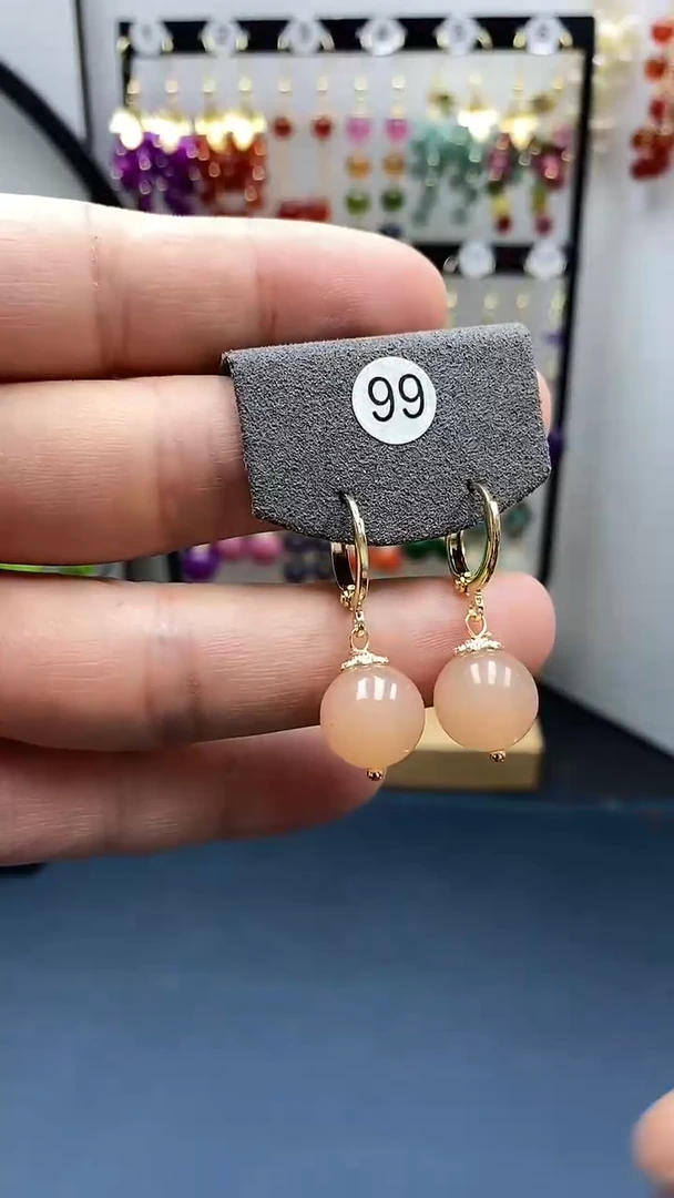 【闪购商品】和田玉耳饰银S925镀金镶嵌尺寸12mm耳扣藕粉