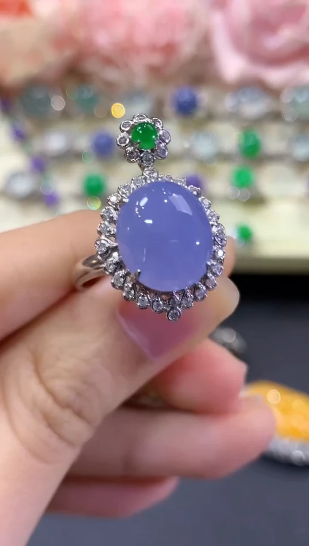 18K金镶嵌戒指翡翠B166 紫货有色差