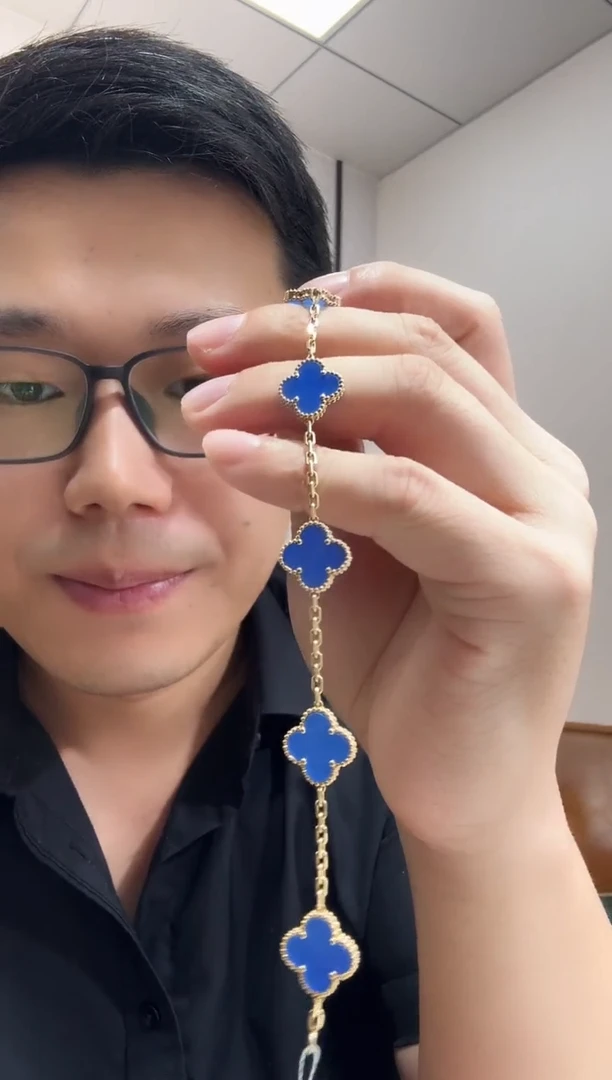 玛瑙/玉髓手链18K金镶嵌蓝色k黄，五花手链GHJ25版