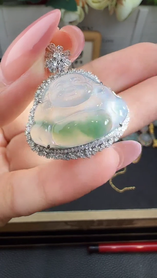 吊坠(不含链)18K金镶嵌翡翠勿拍