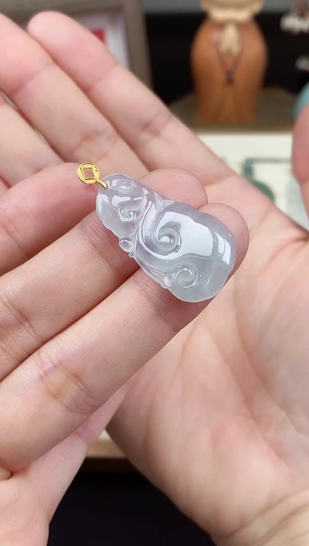 吊坠(不含链)18K金镶嵌翡翠如意18K金扣镶嵌@@CMT5950