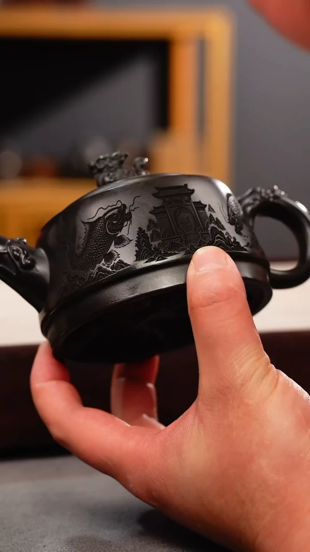 茶壶紫砂石黄 龙龟 鱼跃龙门