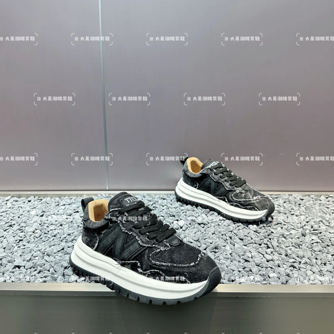 男鞋春夏新款阿甘慢跑运动休闲普洗牛仔布透气低帮男士厚底男潮鞋