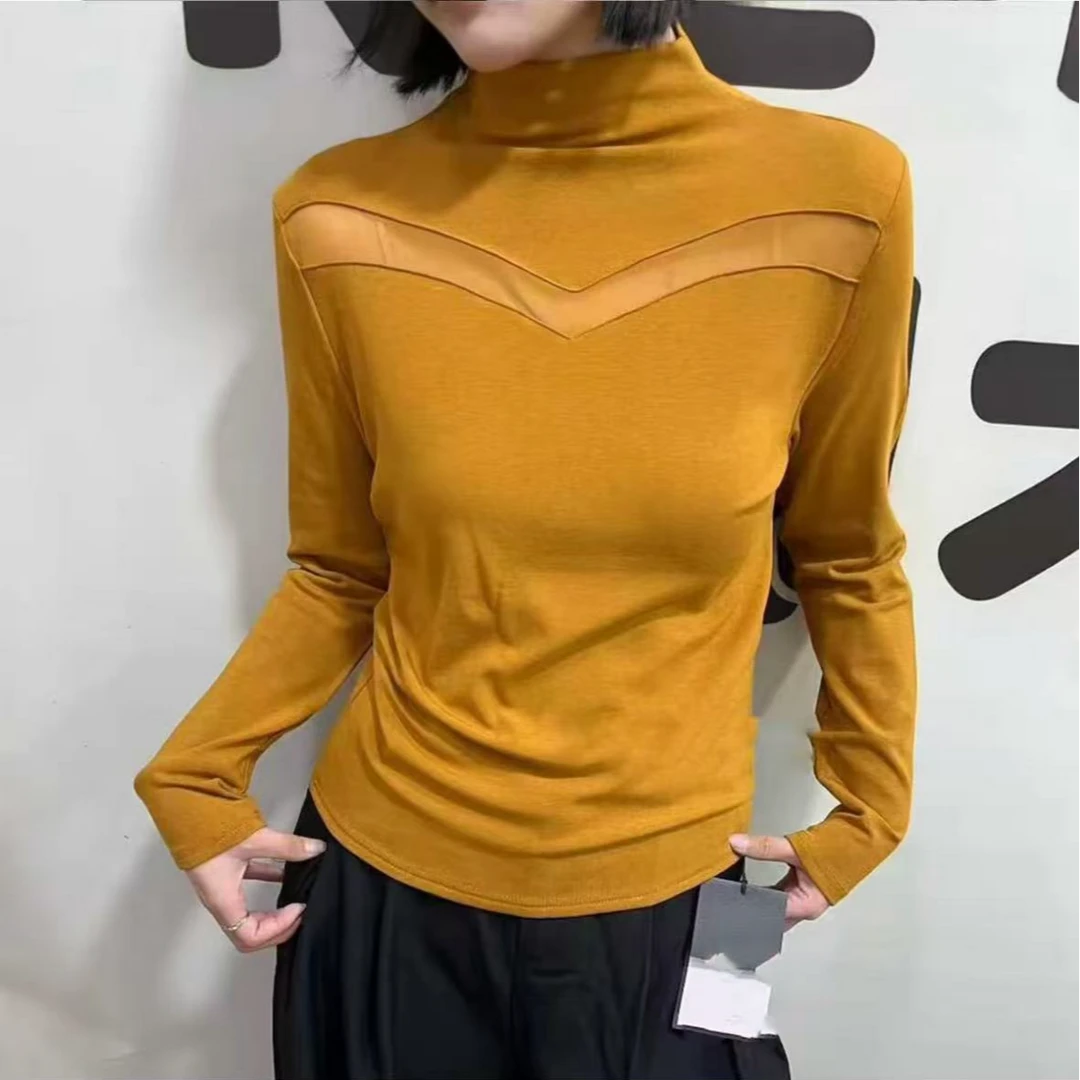 2025秋冬半高领气质韩版设计款简约百搭修身显瘦打的衫长袖女9198