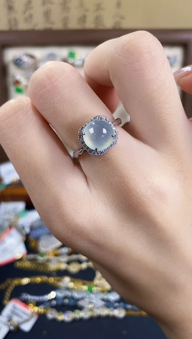 银S925镶嵌戒指翡翠 天然A货翡翠41