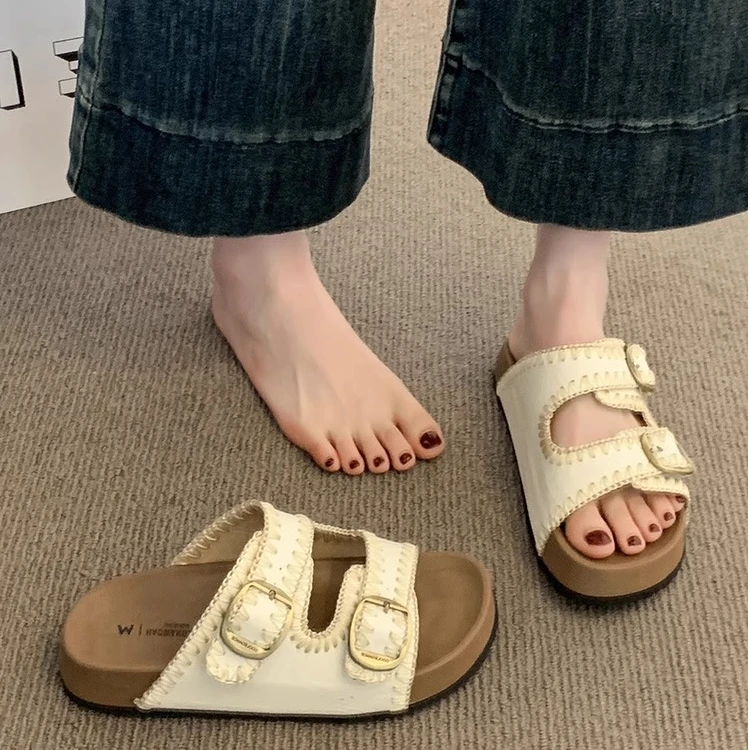 三福厚底勃肯拖鞋女鞋子夏季外穿2025新款平底时尚休闲沙滩凉拖鞋