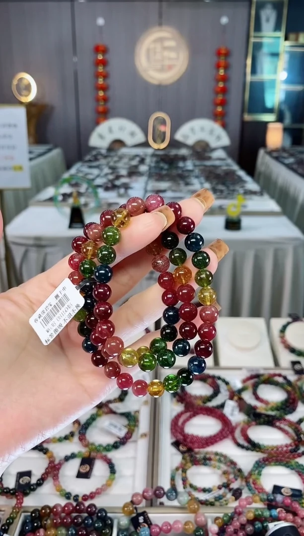 未镶嵌老矿碧玺色标透体三圈手串8mm+碧玺dan多样性发货一条