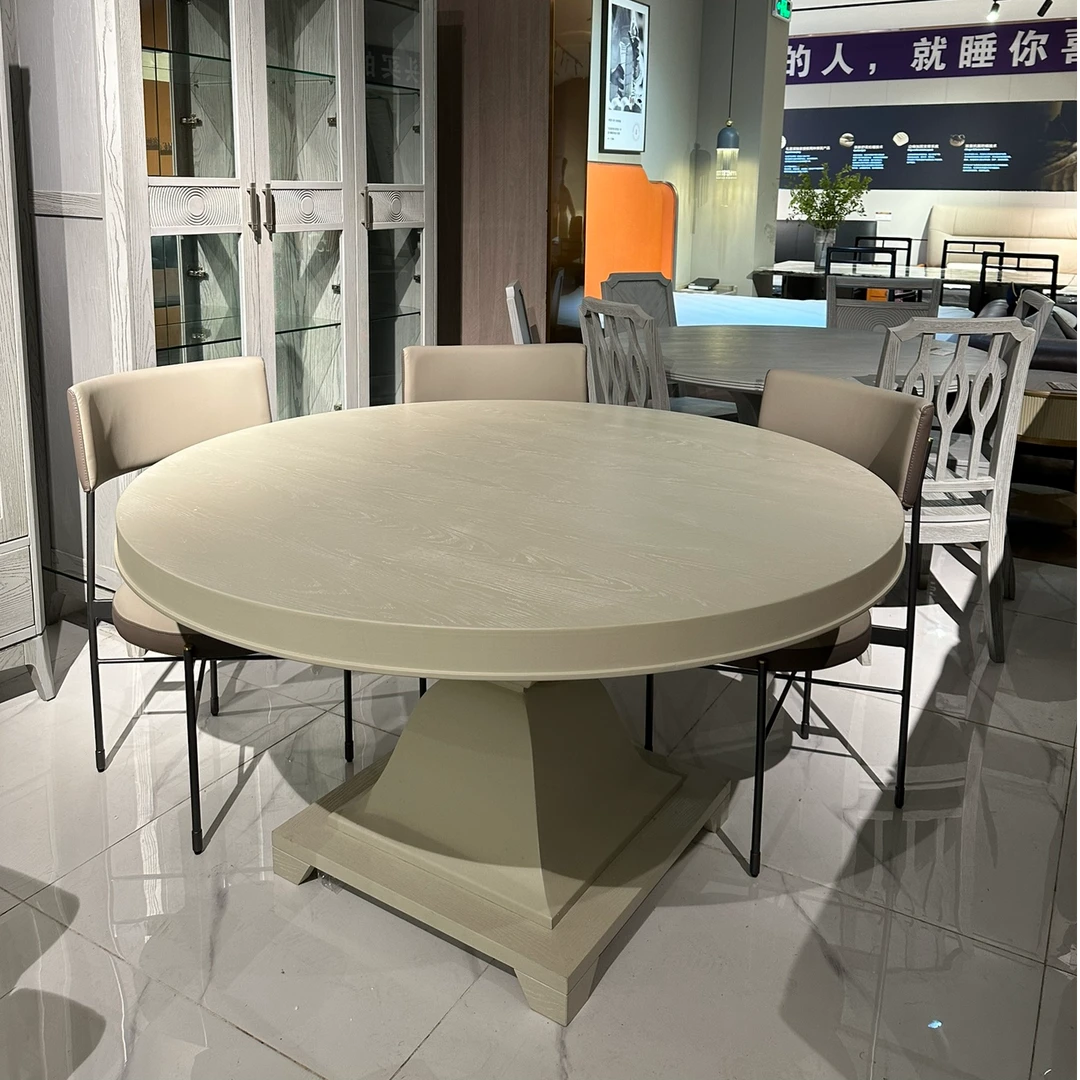 【包邮】欧罗A03核桃木圆餐桌（仿古白）1380*790H简约意式