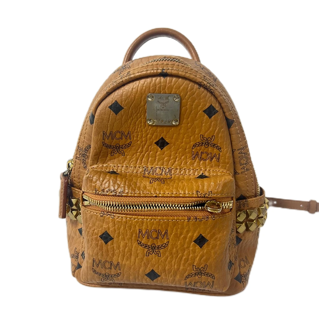 95新 MCM 干邑色全皮双肩背包 2412LQ071