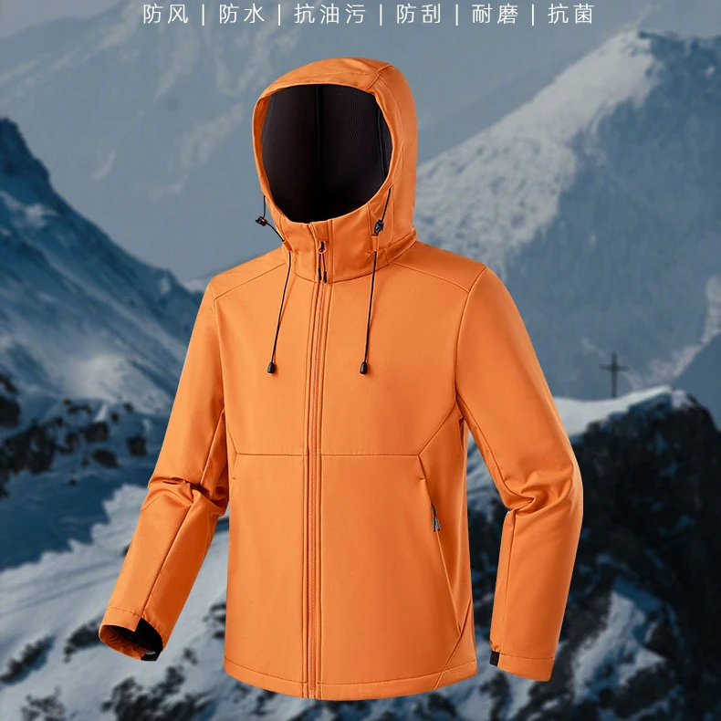 【阿丽屯骆驼】户外运动软壳衣加绒防风防水保暖连帽外套情侣同款