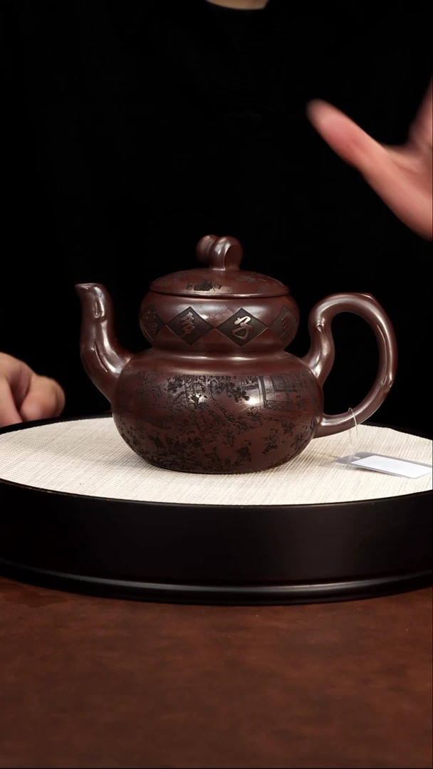 茶壶紫砂 百子福禄壶 石红 李恒阳