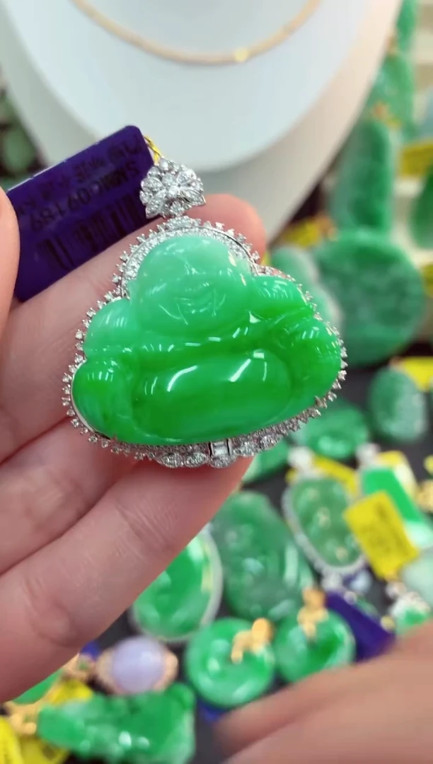 吊坠(不含链)18K金镶嵌翡翠天然缅甸翡翠A货