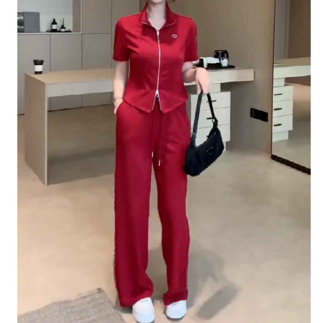 小施家设计版拼接蕾丝花边显瘦显高休闲垂感套装519