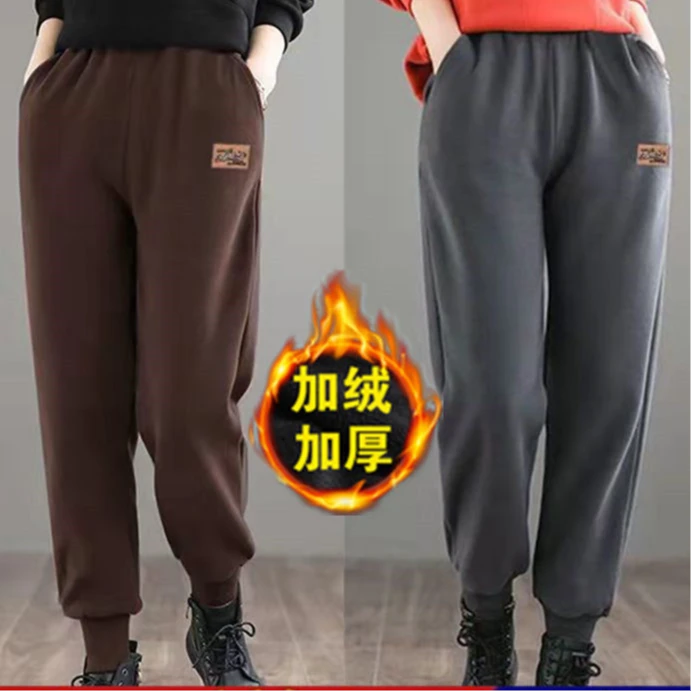 加绒加厚哈伦卫裤女秋冬新款韩版大码宽松显瘦束脚运动休闲裤子潮