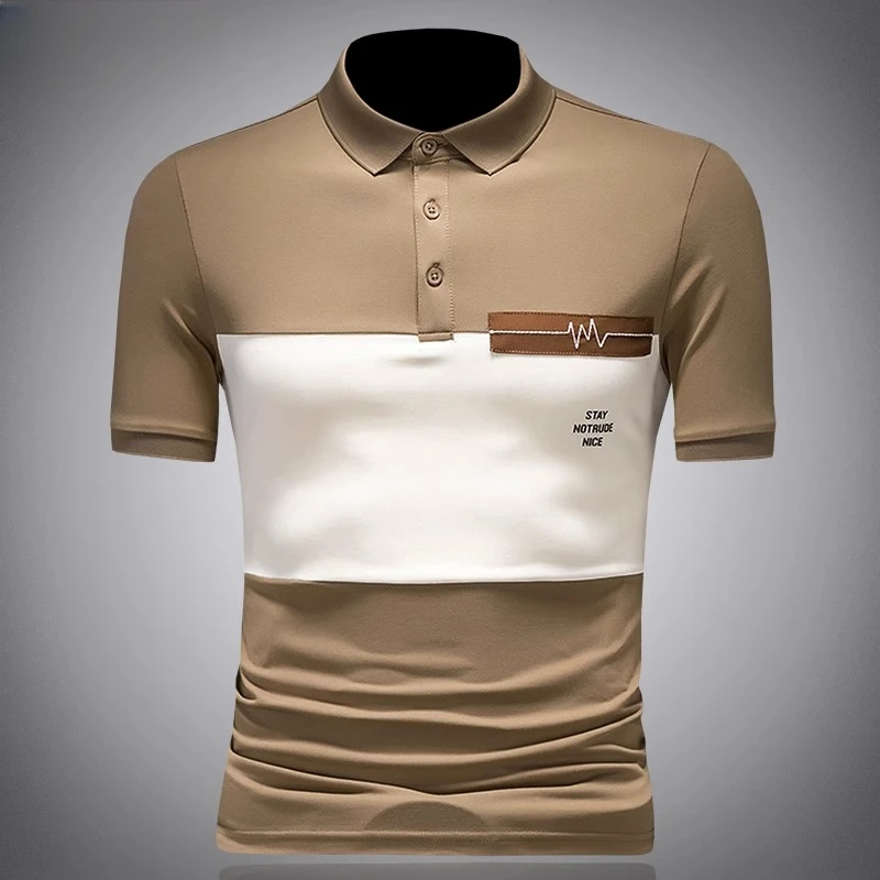 短袖polo衫男夏款时尚设计感拼接中青年休闲商务百搭修身翻领T恤