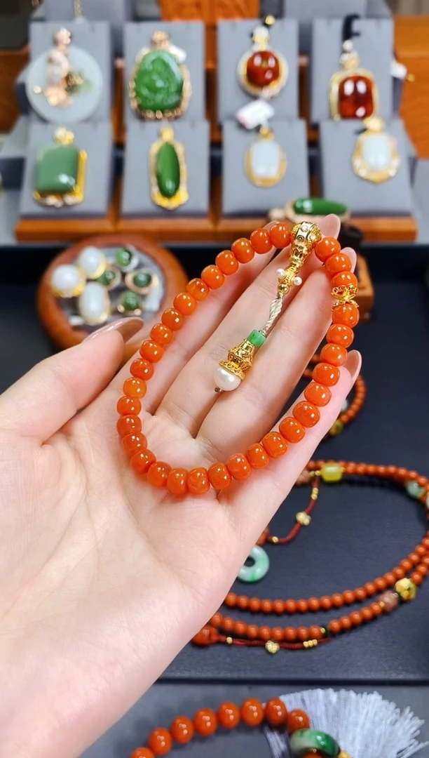 银S925镶嵌手串南红玛瑙DIY单圈收藏