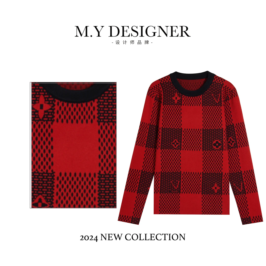 M.Y 媛总 格纹提花圆领撞色针织衫4489-7566