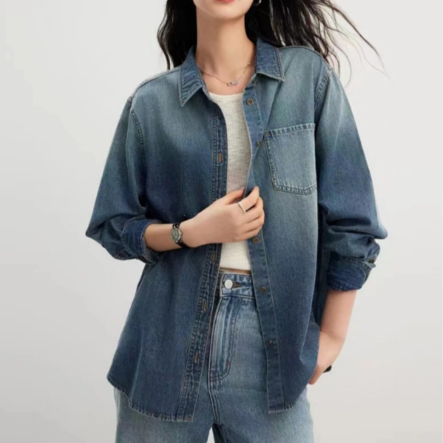 复古单宁牛仔衬衫全棉微廓形8925