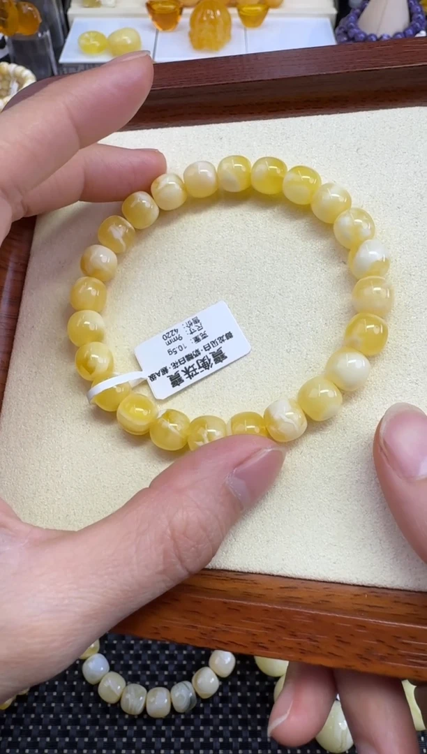 裸石琥珀未镶嵌宝衡 御龙见白超A 奶糯白花毕业 挑金白 9mm