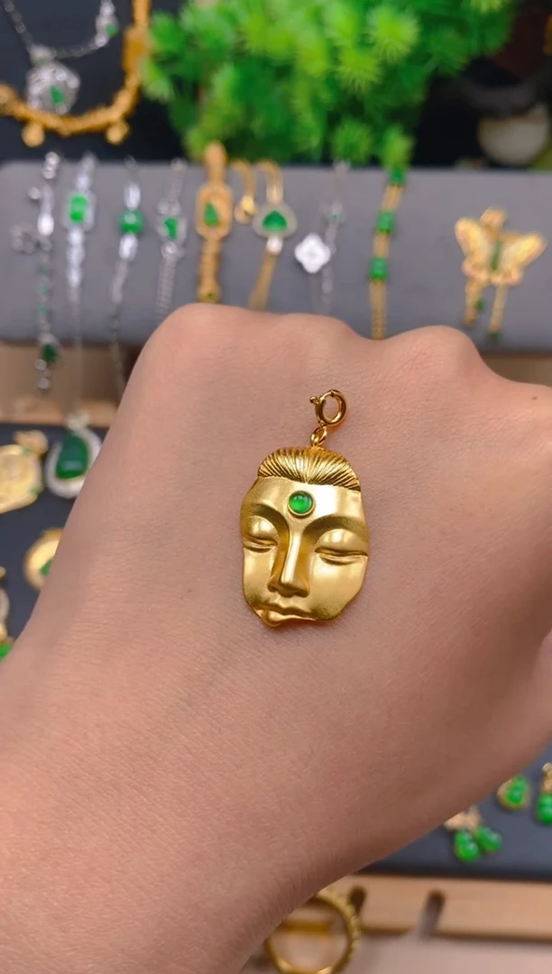 吊坠(不含链)银S925镶嵌翡翠佛面