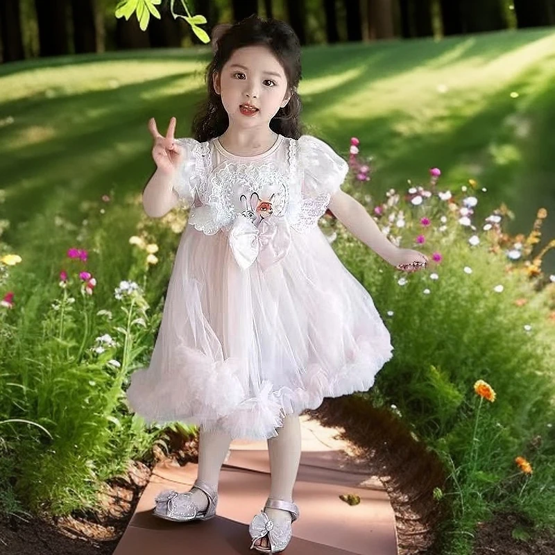 2025新款女童夏款夏装连衣裙新款洋气儿童时尚宝宝卡通连衣公主裙