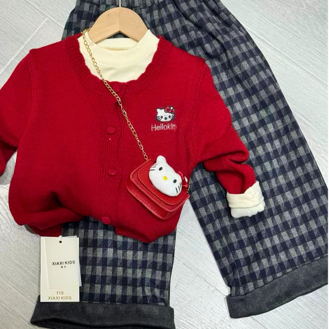 【福利品】菁菁果XX凯蒂猫针织开衫三件套带包包秋季新款女童