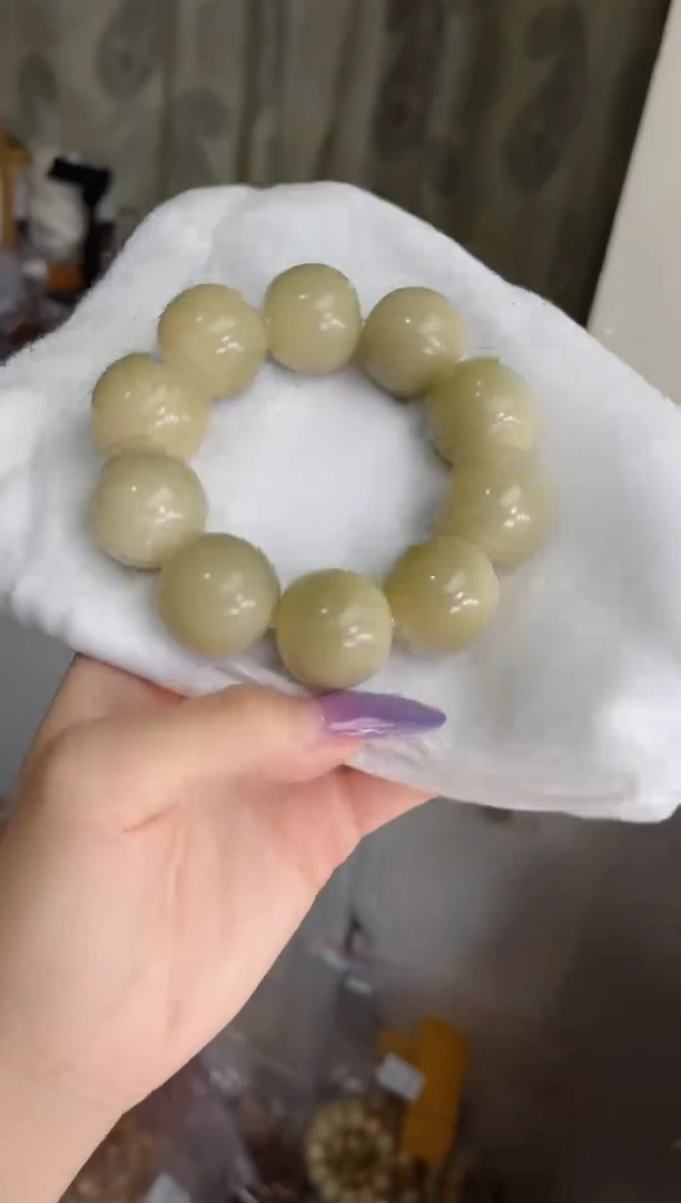 菩提根/象牙果手串q41黑糖珍珠 干磨苹果23*24mm手串